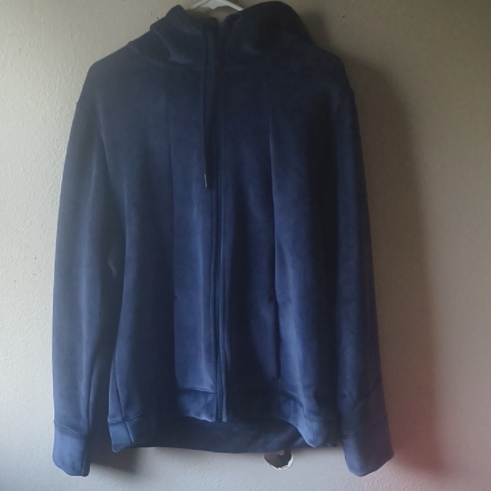 Time and Tru Women's Deep Blue Velour  Hooded Jacket